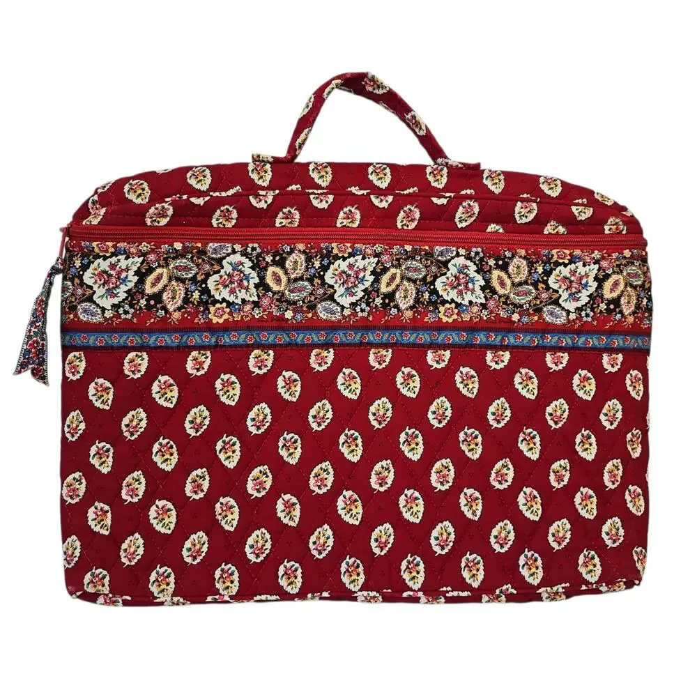 Vintage Vera Bradley Red Leaf Floral Paisley Quilted Laptop Notebook Bag Case